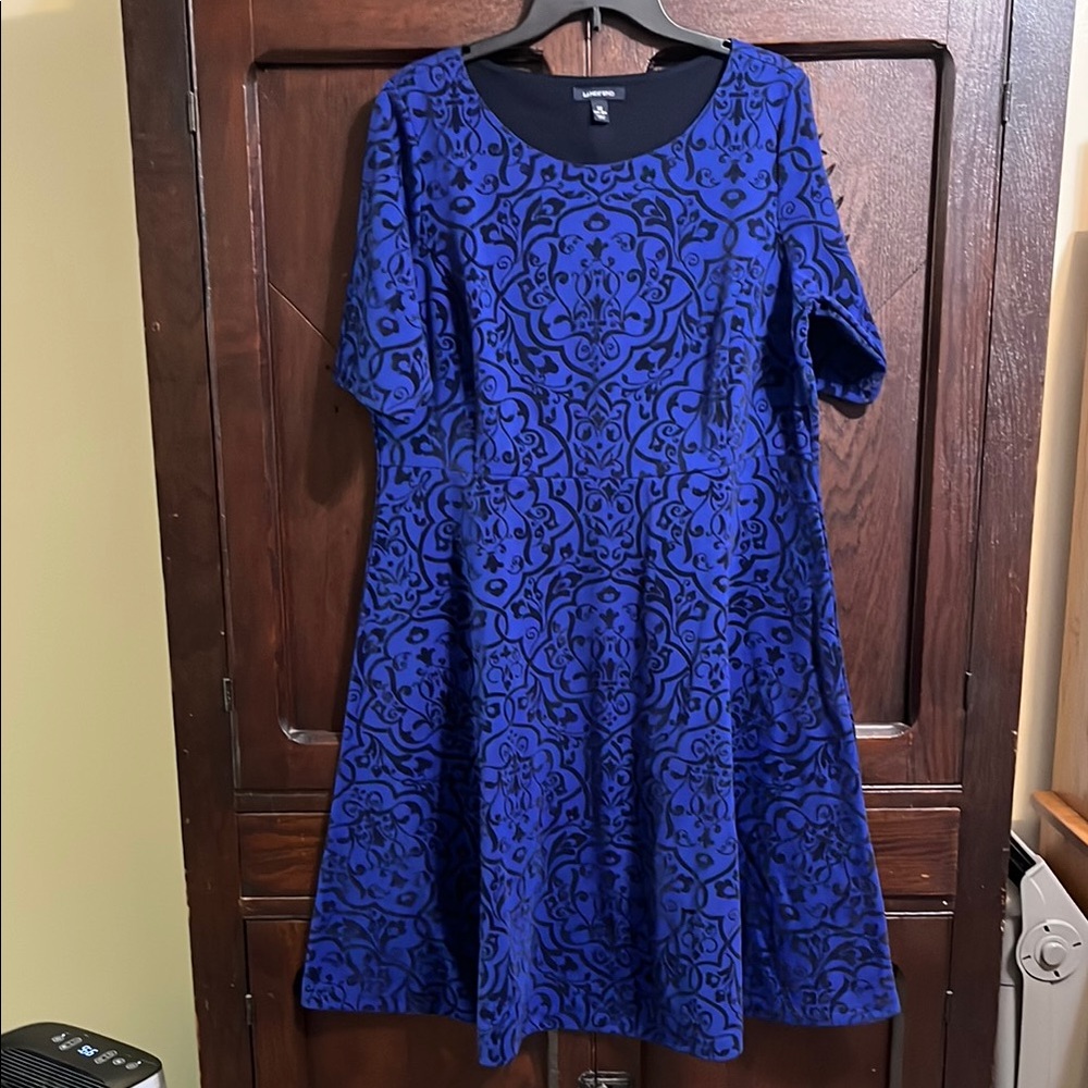 Lands' End Blue A-Line Midi Dress with Scoop Neck